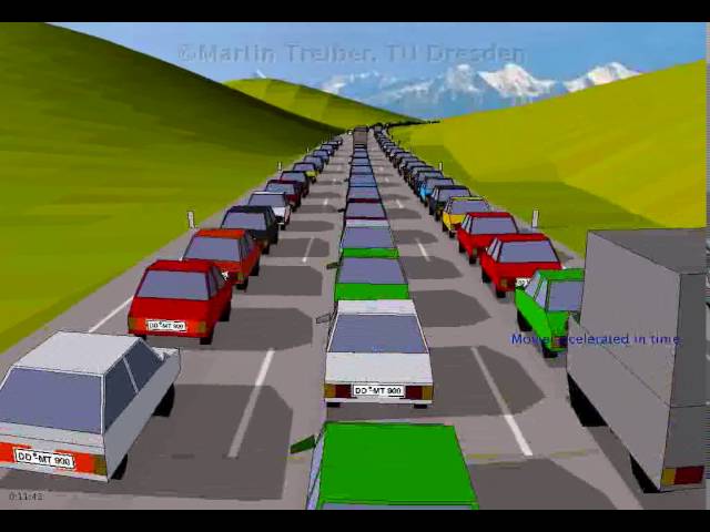 Driver and Helicopter view of Stop-and-go traffic (3d traffic simulator)