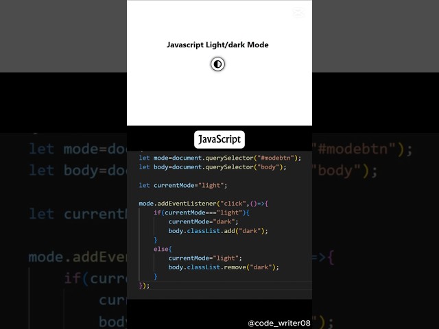 Create a Dark/Light Mode using HTML, CSS and JavaScript | #shorts #webdesign #html #css #javascript