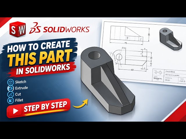SolidWorks Tutorial | How to Model This Mechanical Fixture Block Step by Step