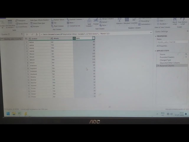 Power BI Lab 4 part A Unpivot and pivot columns