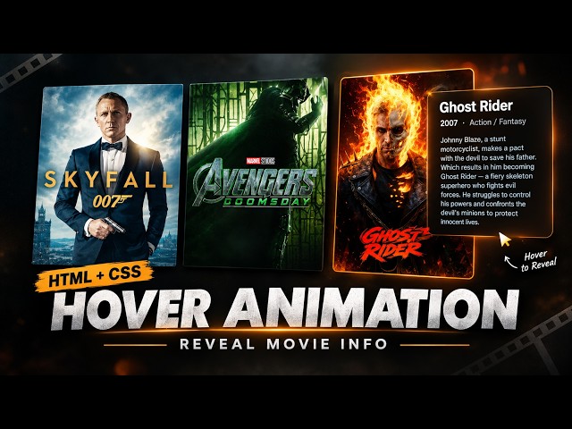 🎬✨ Spectacular Movie Card Hover Effect | Reveal Movie Details with Stunning HTML & CSS Animation 🎥🌟
