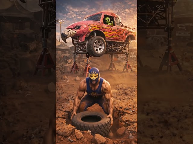 Rayito Changes Giant Monster Truck Tires! | Funny Luchador Cartoon #luchador