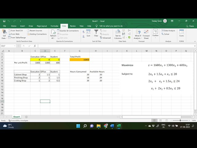Linear Optimization in Excel with Solver Add-in | LPP in Excel