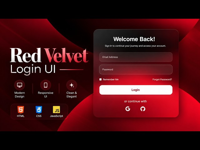 Red Velvet Glass Login Page | HTML CSS JavaScript