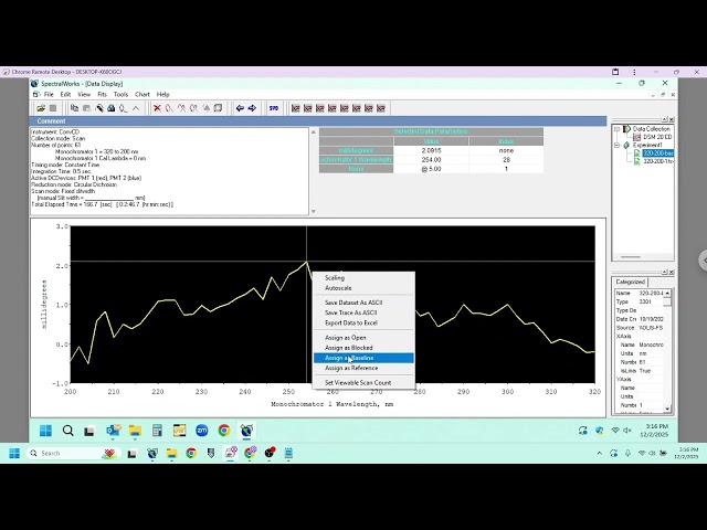 How to assign a dataset as a baseline in the OLIS SpectralWorks software