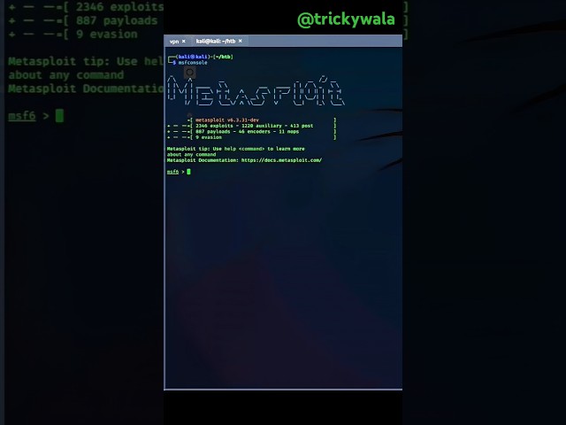 Metasploit starting | Msfconsole #cmd #trickywala #tricky #kalilinux  #youtubeshorts #viralvideo