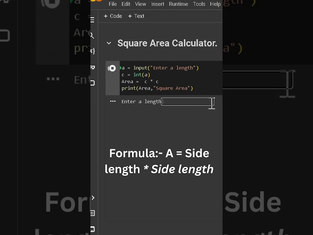 🟦 Make Your Own Square Area Calculator in Python🐍| OceanAriz | #maths #python #shorts #trendingsong