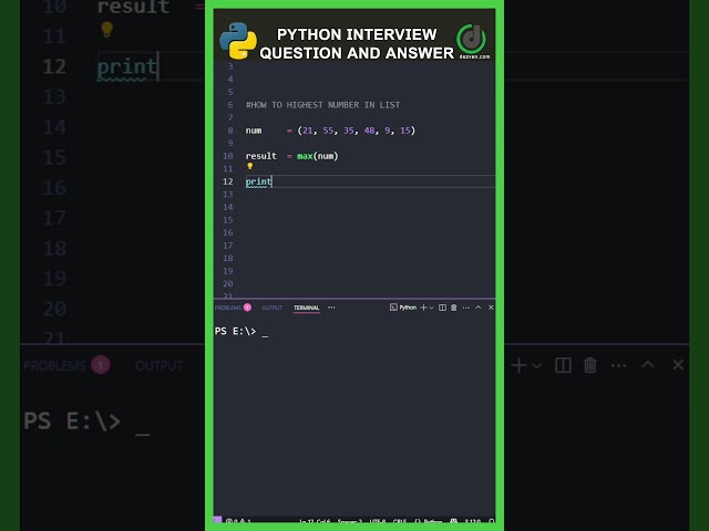 Python Interview Question #13 🐍 | Find Highest Number in List | Python interview topics | #python