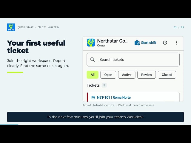 Quick start: install to your first ticket | On it! Workdesk