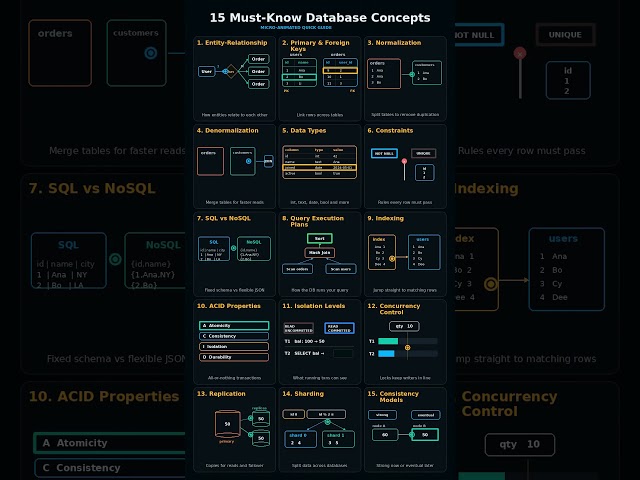 15 Database Concepts Every IT Student Must Know 🔥 | DBMS Explained #Shorts