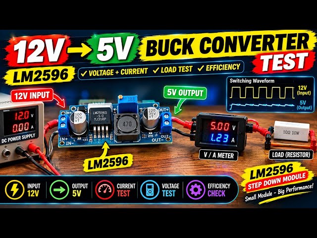 12V to 5V Buck Converter Testing | LM2596 Voltage, Current & Efficiency Test
