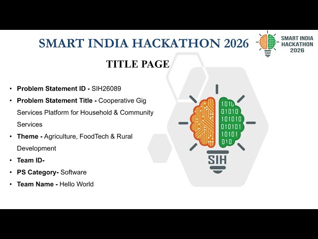Sahaayak — Cooperative Gig Platform for Fair Worker Pay | SIH 2026 (SIH26089) | Team Hello World