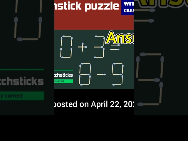 2026-04-22 (B) 0+3=8-9 Answer of Matchstick puzzle with dice to create