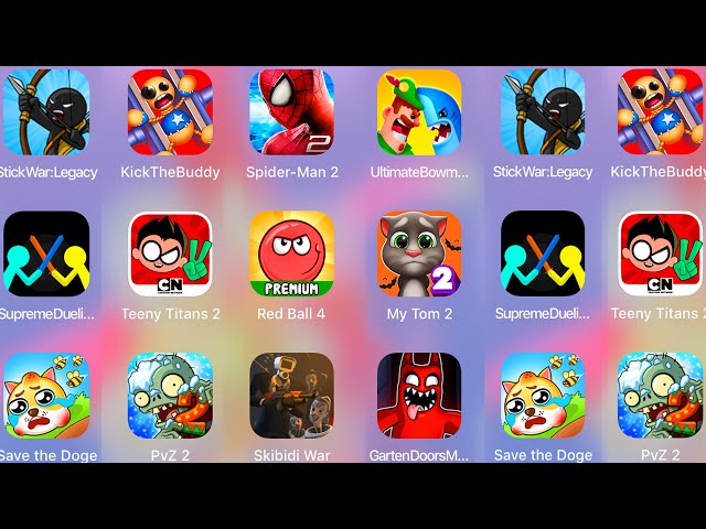Bowmasters,StickWar Legacy,Spiderman Amazing 2,Teeny Titans 2,Skibidi War,Garten Doors Mood......