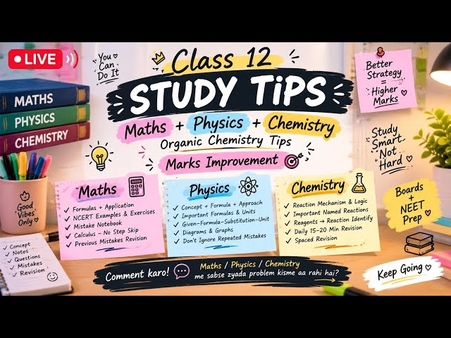 CLASS 12 Study Tips 📚 | Maths, Physics & Chemistry | Organic Chemistry Tips + Marks Improvement 🔥