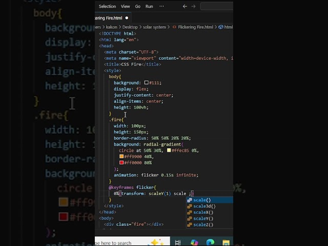 Create a flickering fire effect using CSS