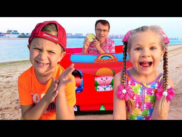 Diana et Roma s'amusent avec papa sur la plage|collection de vidéos - Les meilleures aventures