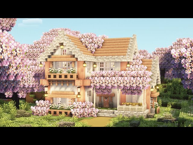 [Minecraft] 🌸💖 Cottagecore Cherry Blossom House Tutorial / Mizuno's 16 Craft Resource Pack