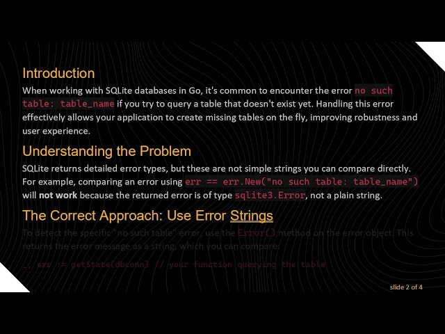 Handling no such table Errors in SQLite with Go