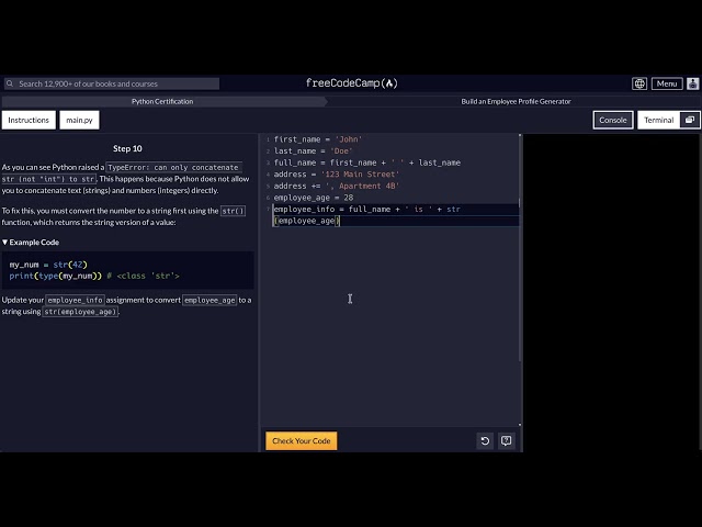 FreeCodeCamp - Python Project  - Step 10 of 18 - Employee Profile Generator
