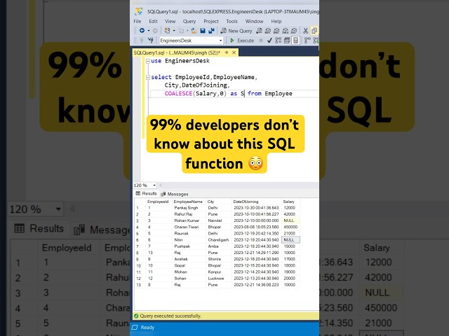 Coalesce function in SQL with best examples #sql #shorts #coding #sqlqueries #sqlserver