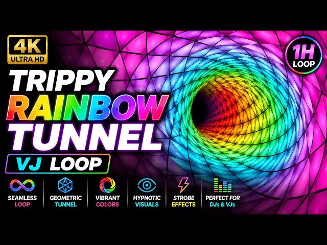 Trippy Rainbow Geometric Tunnel | Hypnotic 4K VJ Loop Background