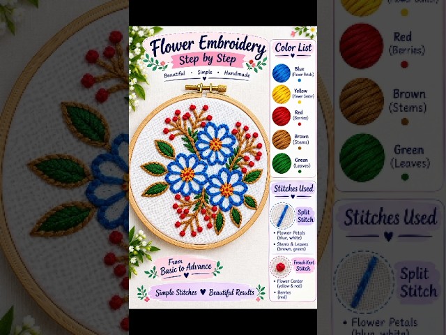 Beautiful Hand Embroidery Flower Design |Creative Floral Embroidery#HandEmbroidery#FloralEmbroidery