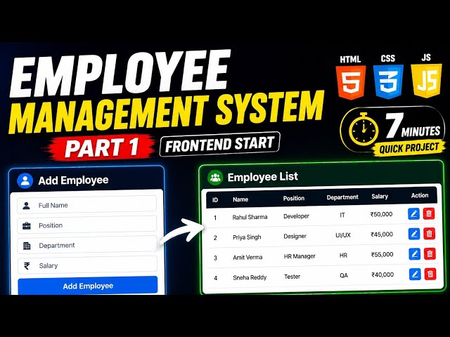 Employee Management System (Part 1) | Build with HTML CSS JS in 7 Minutes 🚀