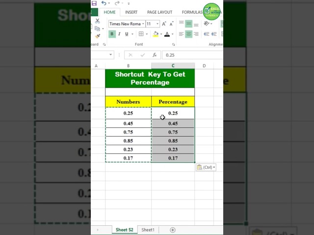 Shortcut Key To Get Percentage #excel #exceltips #shortcut #exceltutorial