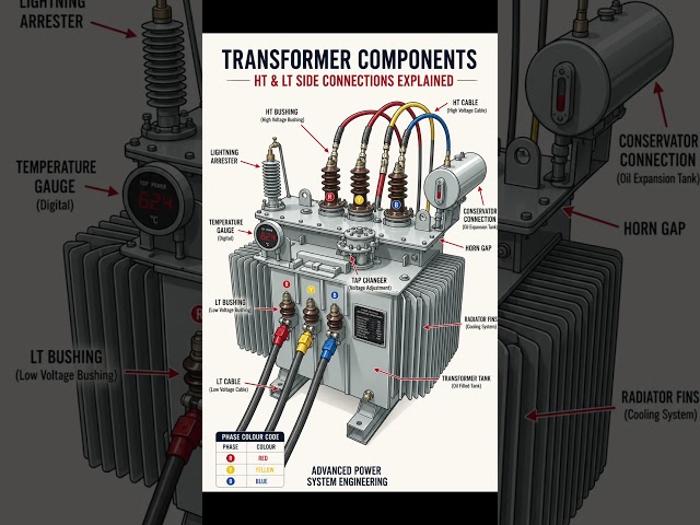 Transformer HT & LT Connection Explained in 30 Seconds | Transformer Components or Main parts