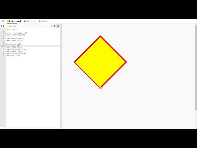 Trinket Python Turtle Lesson: Regular Polygons Using the Circle Function