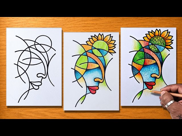 8 Minutes Of Relaxing Art / Easy Abstract Face Drawing & Coloring / Simple Step By Step 
