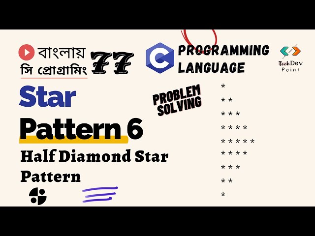 Lec 77: Star Pattern -6 | Half Diamond Star Pattern in C | C Programming Bangla Tutorial | সি