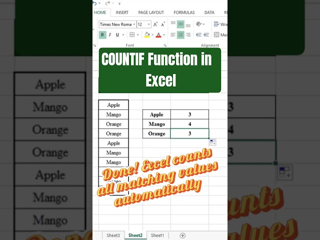 COUNTIF Function in Excel || Excel Tutorial || Excel tips and tricks #shorts