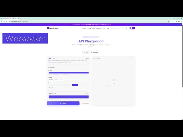 RealMarketAPI WebSocket Testing Playground (Live Data)