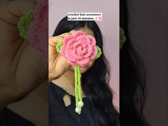 How to crochet hair accessories in just 30 minutes 🎀 #crochet #handmade #cute #diy #rose