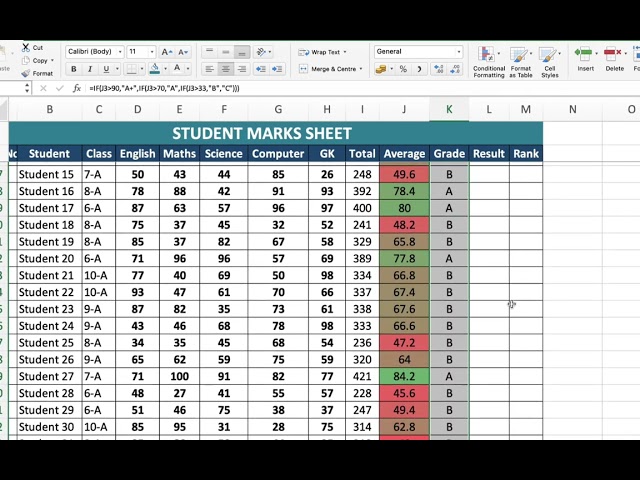 How to Create Student Result in Excel | Student Marksheet with Automatic Grade & Percentage