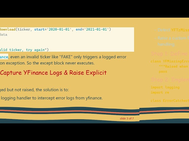 Handling YFTzMissingError Gracefully in yfinance When Invalid Tickers Are Entered