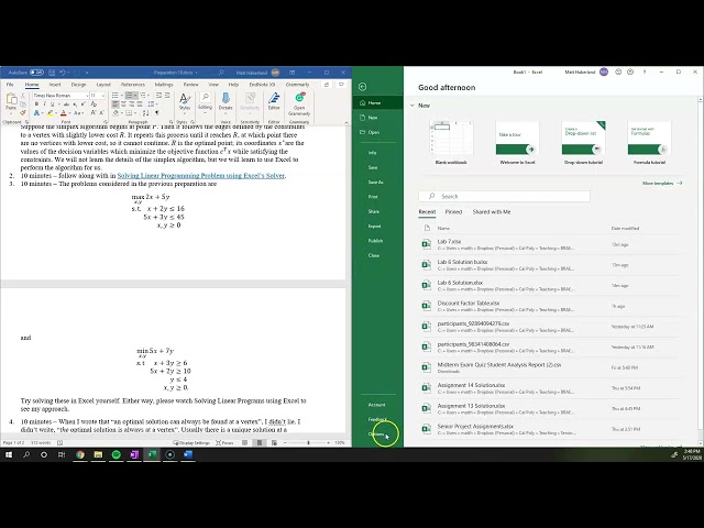 Optimization II: Solving Linear Programs Using Excel Solver