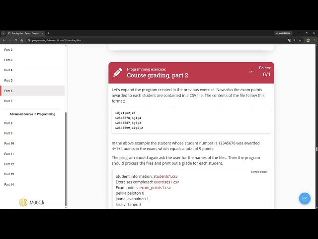 Python Programming MOOC 2026 - Part 6.1.3 Course Grading Exercises