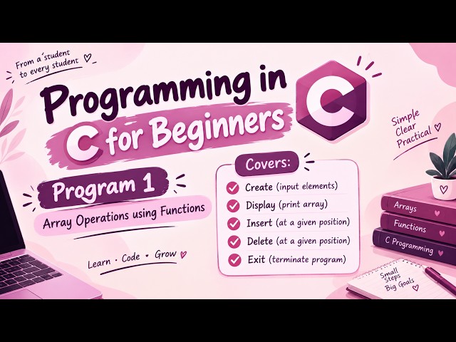 Program 1: Array Operations Using Functions | Create, Display, Insert & Delete |Programming in C