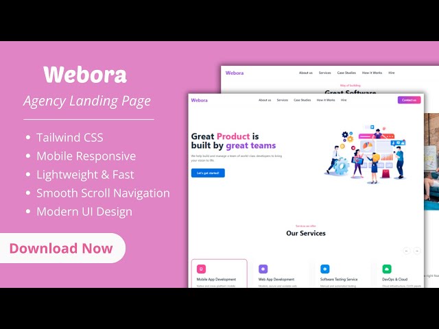 Webora – Modern Digital Agency Website UI | Free HTML & Tailwind CSS Template