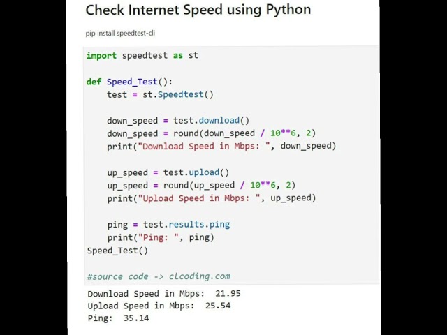 Check Internet Speed using Python #ai #python #datascience