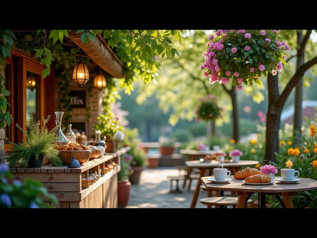 Morning Spring Jazz | Gentle Jazz Music at Cozy Outdoor Coffee Shop Ambience for Mood Booster, Study