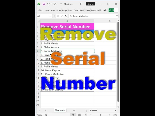 Remove Serial Number in Excel #excel #exceltips #exceltricks #exceltutorial #excelformula