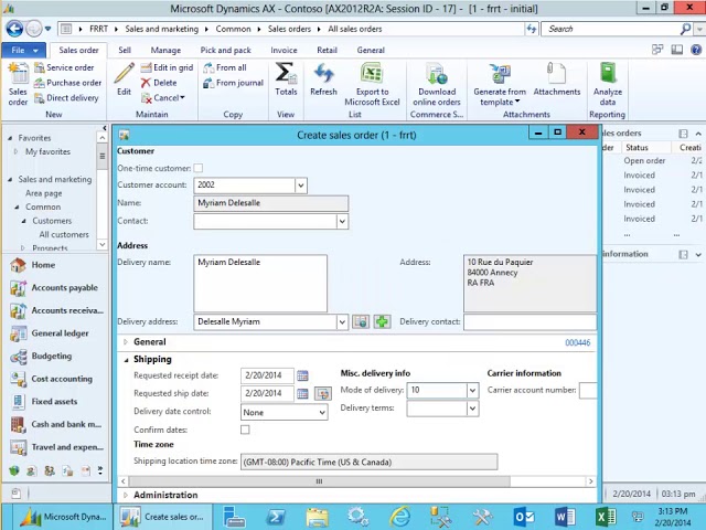ERP Microsoft Dynamics Ax 2012 - Enter a sales order