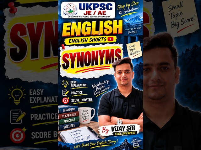 Synonyms in English | Important Vocabulary for UKPSC JE/AE | Vijay Sir #shorts
