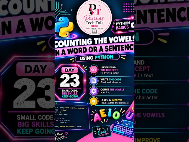 Day 23 | Count Vowels in a Word or Sentence Using Python | Python Basics for Beginners