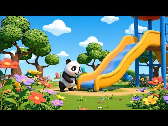 cute little panda is ready for fun! 🐼🛝] #panda #kidpanda #cute #cartoon 