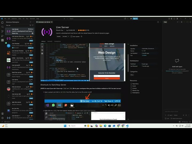Learn how to install and use the Live Server extension in Visual Studio Code.